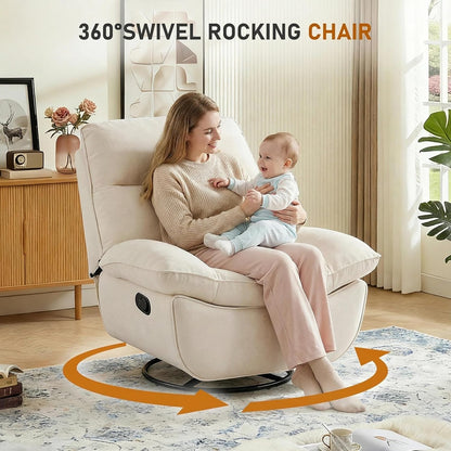 Furnimart Swivel Oversized Recliner Chair, Extra Wide Manual Recliner Chair for Adults, Nursery Glider Rocking Chair Comfy Reading Chair with Side Storage for Living Room, Chenille Burnt Orange