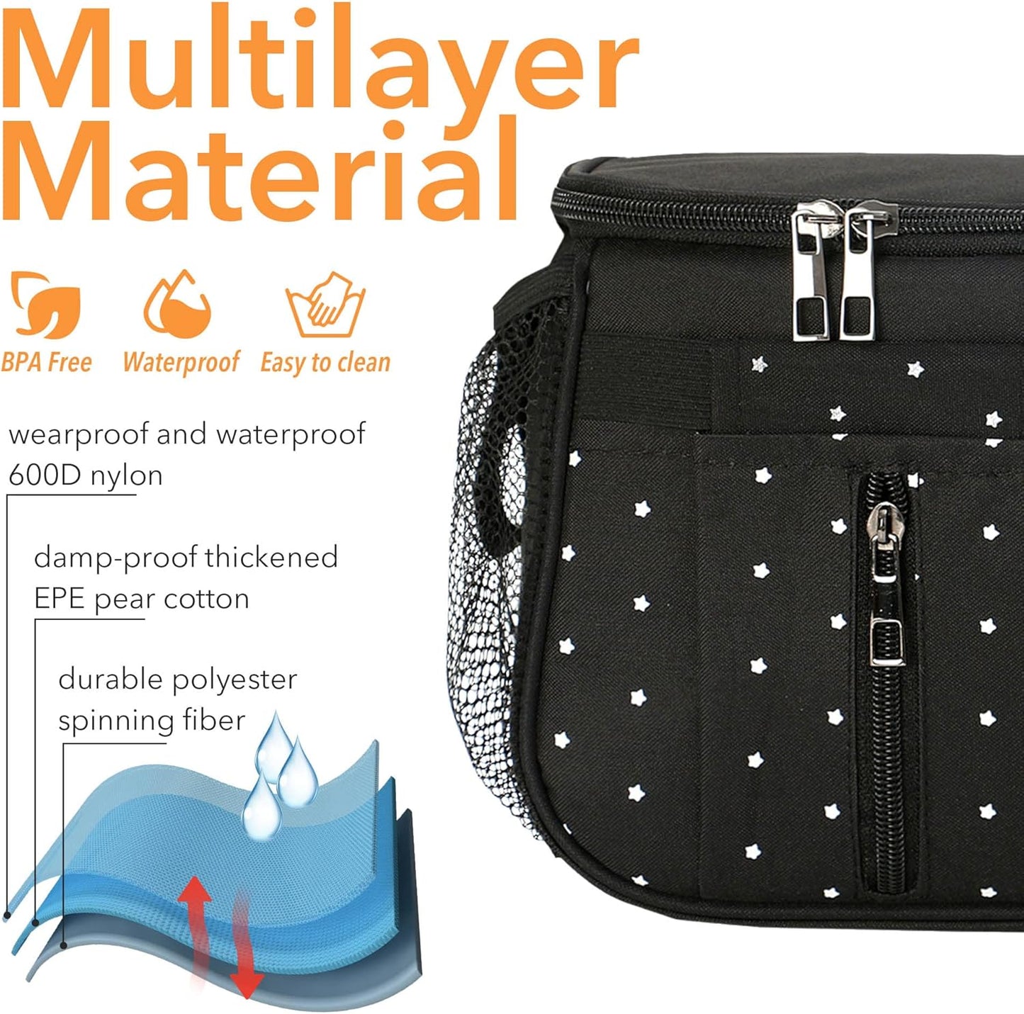 Miracle Baby Stroller Organizer Bag for Mom,Universal Stroller Storage Caddy Diaper Bag- Compatible with Most Stroller - Multifunctional Larg(Grey Star)