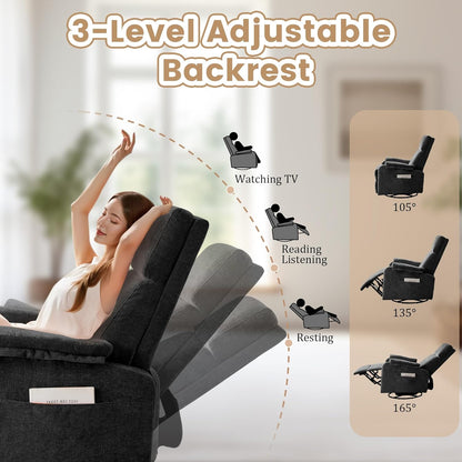 Korser Recliner Chair, Swivel Rocking Recliner Chair for Adults, Glider Rocking Chair, Small Nursery Chair Recliner for Living Room, Reclining Chair with Modern-Designed Armrests, Chenille, Beige