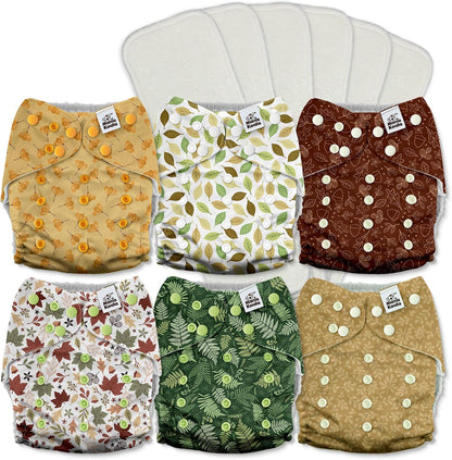 Mama Koala 3.0 Pocket Cloth Diapers for Babies with AWJ Lining, 6 Pack with 6 4-Layer Natural Cloth Diaper Inserts - Reusable and Washable Pocket Diapers(Hardworking Bees) - Colors A