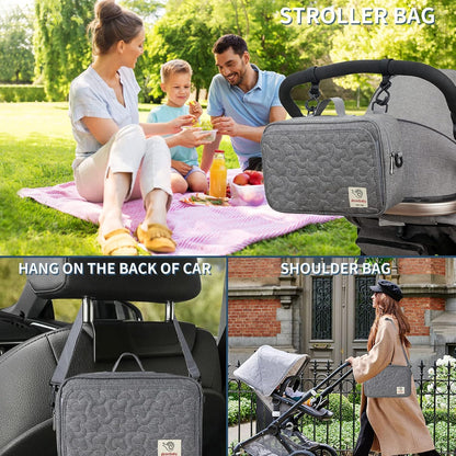TRENDPLAY Small Diaper Bag, Mini Stroller Organizer Caddy with Wipe Pockets Caddy Parent Console with Stroller Straps Fit All Strollers, Black
