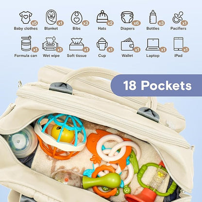 iniuniu Diaper Bag Backpack, 4 in 1 kit Large Unisex Baby Bags for Boys Girls, Waterproof Travel Back Pack with Pouch