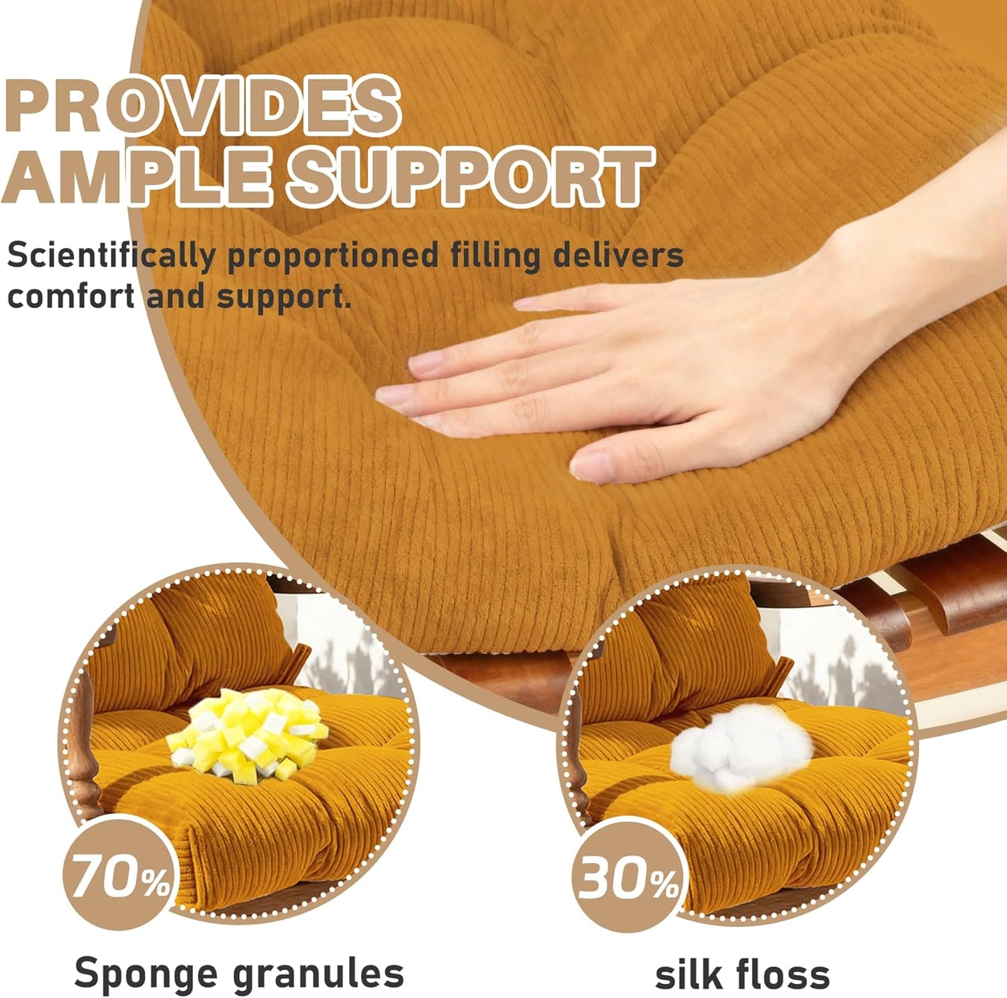 Rocking Chair Cushion with Ties Non-Slip Outdoor Rocking Chair Cushion Set Waterproof Fade-Resistant Porch Garden Patio Glider Rocker Cushions