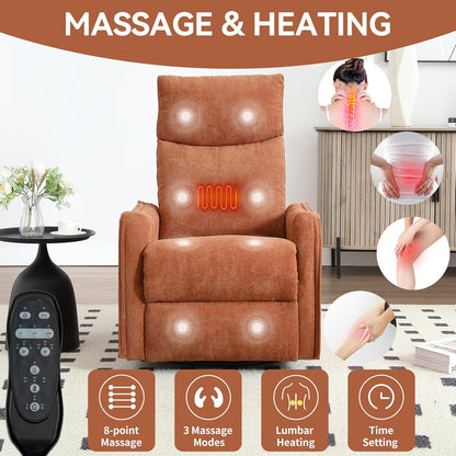 Swivel Rocker Recliner Chair for Adults, Nursery Rocking Chair with Heat and Massage, Glider Reclining Chair for Small Space Living Room Bedroom, Faux Leather Black