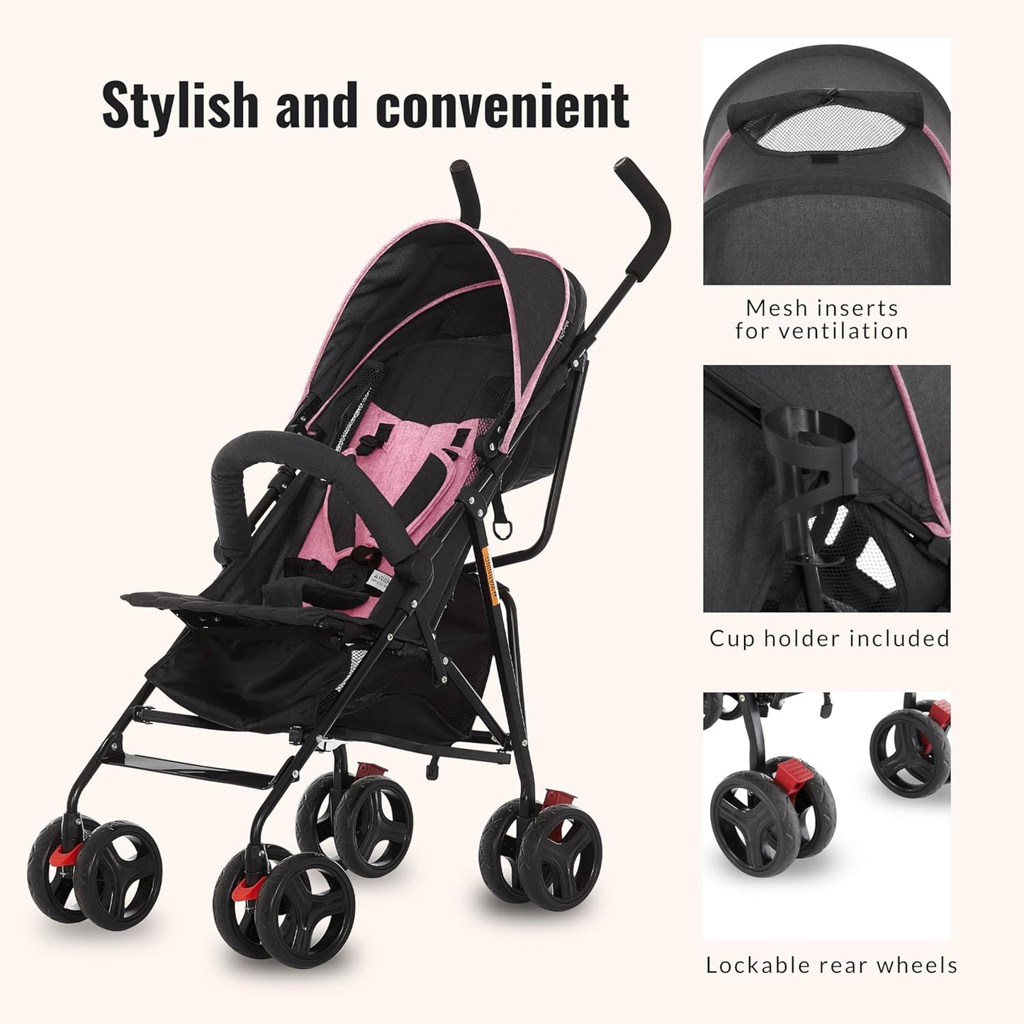 Dream On Me Vista Moonwalk Stroller, Disney Approved Lightweight Stroller for Toddlers and Infants, One-Hand Fold, Reclining Seat, Canopy with Sun Visor, Everyday & Travel Ready