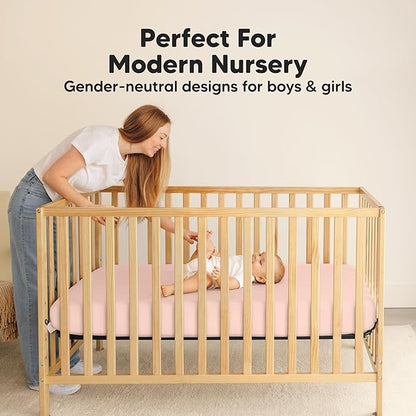 2-Pack Waterproof Crib Sheets for Boys, Girls - 52x28 Fitted Organic Cotton Baby Crib Sheets, Toddler Mattress Protector Cover, Washable, Soft & Durable Baby Bedding Essentials (Cameo)