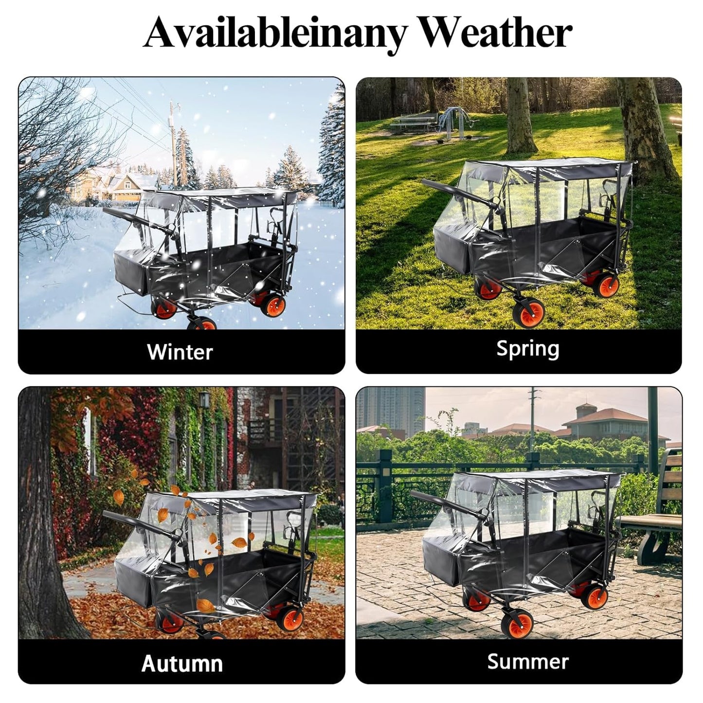 Wagon Rain Cover,Waterproof Sun Collapsible Cart Canopy Shade Wagons Attachment Sandproof Windproof UV-Resistan Carts Removable Protective,Clear Plastic,for Outdoor Camping Picnic Beach Garden Use