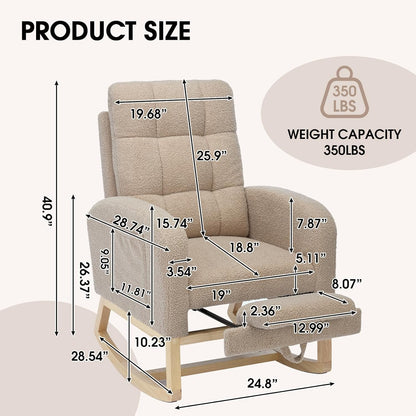 NIOIIKIT Modern Nursery Rocking Chair, Teddy Upholstered Rocking Chair with Footrest, Comfortable Rocker Recliner with Side Pocket, Rocker Glider for Living Room, Bedroom, Nursing Room (Apricot)