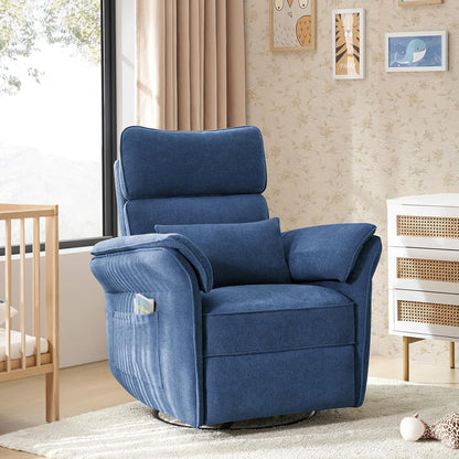 HULALA HOME Nursery Glider Recliner with Adjustable Headrest and Armrests, Power Swivel Rocker Recliner Chair with USB Port and Storage Bags, GREENGARD, FSC, CertiPUR-US® Certified, Beige