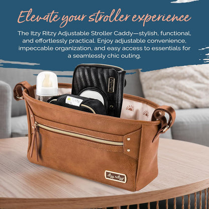 Itzy Ritzy Adjustable Stroller Caddy and Organizer Bag Featuring Front Zippered Pocket, 2 Built-In Interior Pockets & Adjustable Straps to Fit Nearly Any Stroller (Coffee and Cream)