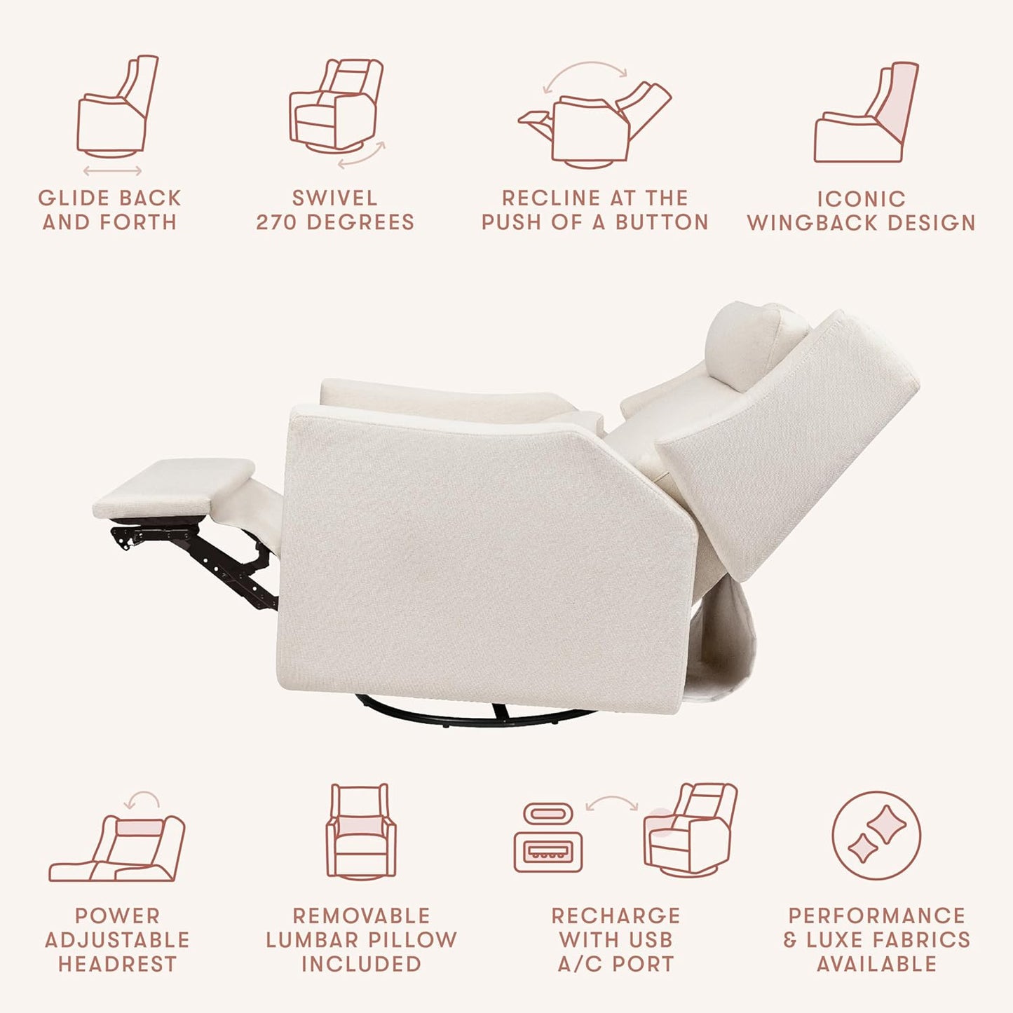 Kiwi Glider Recliner w/Electronic Control and USB | in Almond Teddy Loop w/Light Wood Base, Greenguard Gold Certified