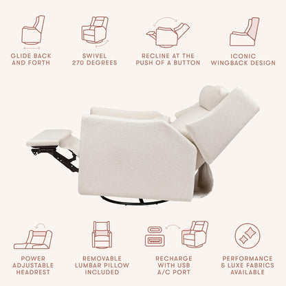 Kiwi Glider Recliner w/Electronic Control and USB | in Almond Teddy Loop w/Light Wood Base, Greenguard Gold Certified