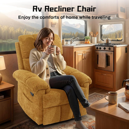 Korser Recliner Chair, Swivel Rocker Recliner Chair for Adults, Small Recliners for Small Spaces, Upholstered Manual Recliner with Side Pockets, Nursery Rocking Chair for Living Room, Chenille, Beige