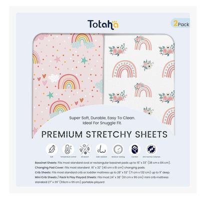 TotAha Premium Stretchy Bassinet Sheets for Baby Girl, Silky Comfort Cradle Sheets Fitted 18 x 36 for Oval, Rectangular, Hourglass Mattress, Hypoallergenic, Buttery Soft 2-Pack (Floral & Pale Pink)