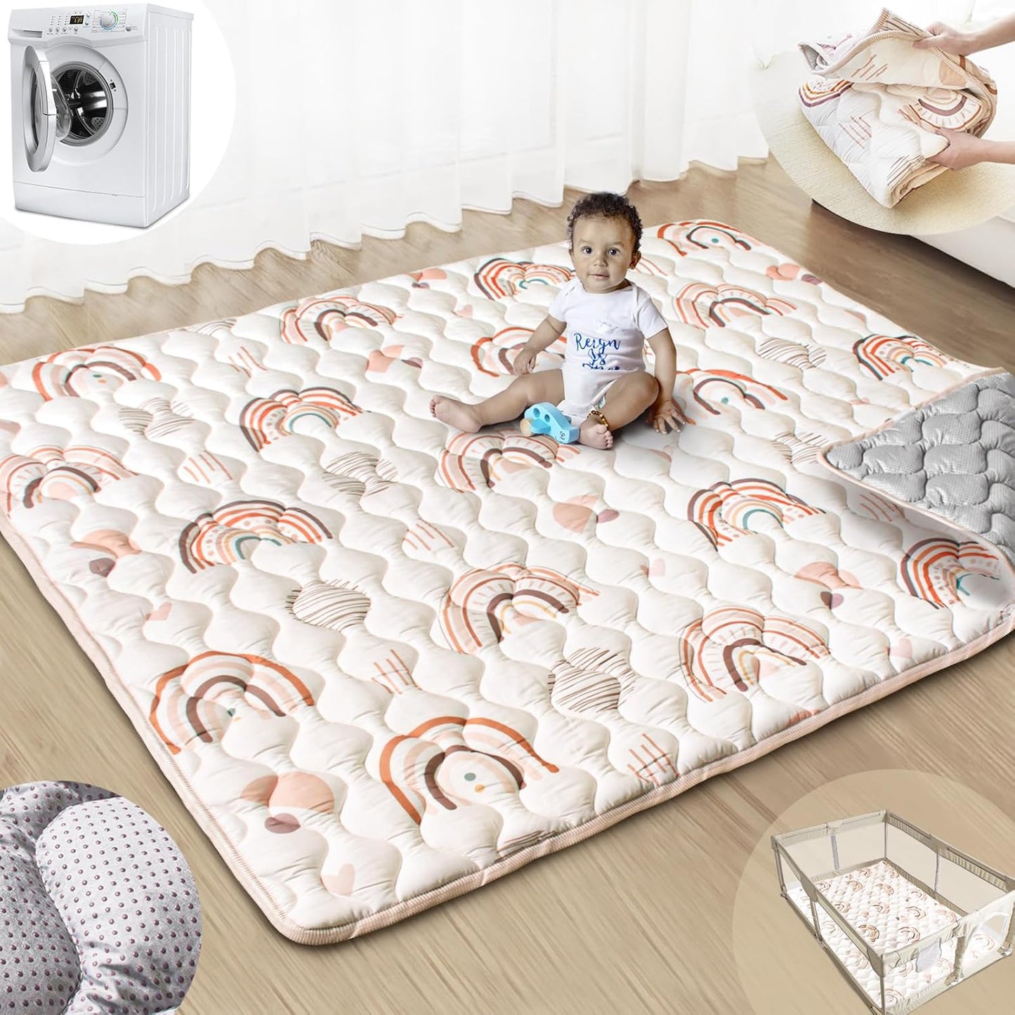 Baby Play Mat, 50x50 Playpen Mat with Super Soft Touch, Activity Mats with Upgraded Anti-Slip Bottom, Machine Washable Crawling Mats for Floor & Picnic (Animal Alphabets)