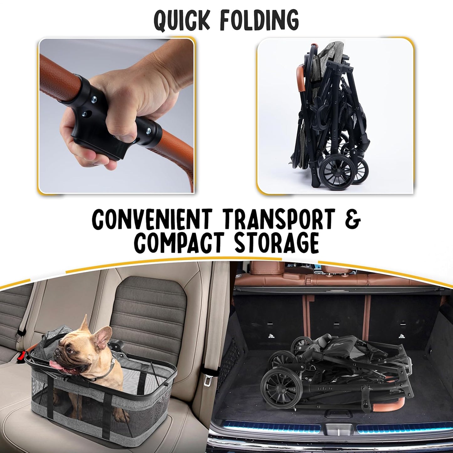 Pet Stroller with Detachable Carrier - Ideal for Small to Medium Dogs & Cats - Compact & Convenient Design - Easy Assembly Pet Stroller for Cats, Dog Strollers for Small Dogs - Bisque Beige