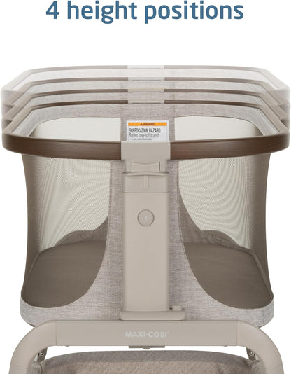 Maxi-Cosi Iora Baby Bassinets Bedside Sleeper, Portable Bassinet, Infant Bedside Sleeper Crib, Height Adjustable, Breathable Mesh, Large Storage Basket, Truffle