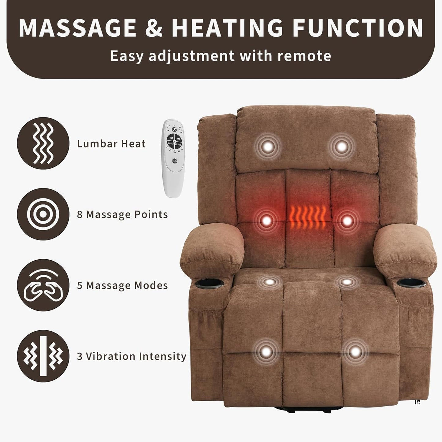 Rocking Recliner Chair for Adults Wide 360° Swivel Rocker Recliner with Cup Holder Nursery Glider with Upholstered Deep Seat Linen Lazy boy Chair for Living Room Browm