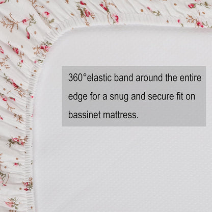 Onacosht Muslin Bassinet Sheets 3 Pack, 100% Cotton Baby Fitted Sheet 33" x 19" Compatible with Mika Micky, KoolaBaby (3 in 1), BabyBond, HARPPA and RICUTON Bedside Bassinet, Green, Floral and Cactus