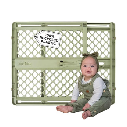 Toddleroo by North States - ReNew 100% Recycled Plastic Baby Gate for Doorway; Sturdy for Indoor & Outdoor Use: Pressure Mounted, No Drill Gate; Made in USA; 26" to 42" Wide, 26" Tall; Sea Grass Green