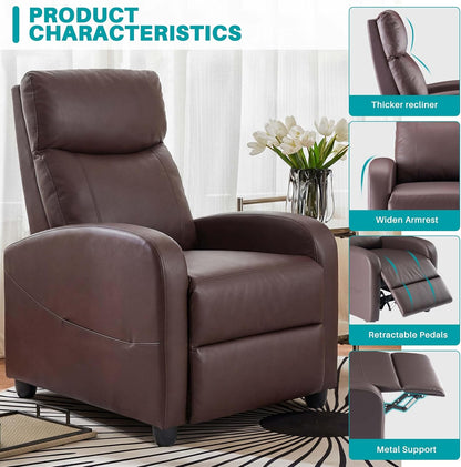 Sweetcrispy Recliner Chair, 360 Swivel Rocker Chair for Adults, Glider Rocker Recliners, Nursery Chairs for Living Room, High Back, Upholstered Deep Seat, Classical Brown