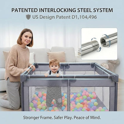 Orian Playpen 50x74 Large Play Yard for Babies and Toddlers, Indoor Outdoor Playpen, Sturdy Baby Play Pen with Mesh Sides, Safe Baby Fence Play Area, Assembly Required/Not Portable, with Storage Bag