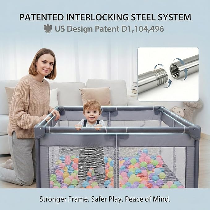 Orian Baby Playpen 50x50 Large Play Yard for Babies and Toddlers, Indoor Outdoor Playpen, Sturdy Baby Play Pen with Mesh Sides, Safe Baby Fence Play Area, Assembly Required/Not Portable, w Storage Bag