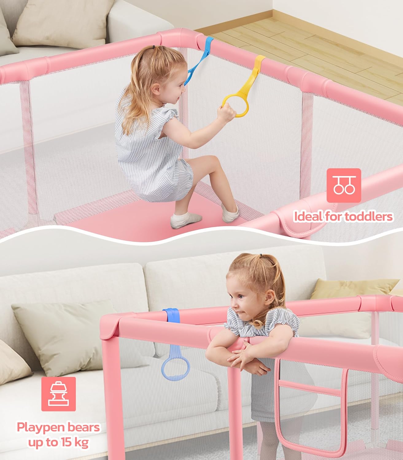 Dripex Baby Playpen, 47"x47" Small Playpen for Babies, Enhanced Safety Baby Play Yard for Indoor & Outdoor, Infant Play Pen with Soft Breathable Visible Mesh, Anti-Fall Design & Easy Setup, Grey