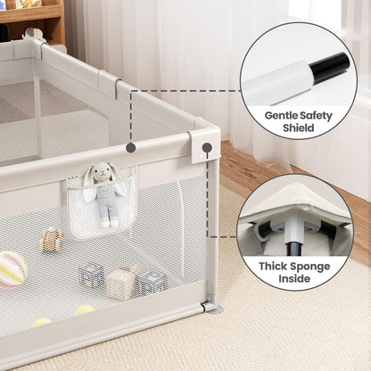 ZEEBABA Extra Large Baby Playpen - Playpen for Babies and Toddlers, Play Pen with Gate, Play Yard Baby Fence Play Area Zone Indoor, Sturdy Kids Play Pin (Gray, 69×59in)