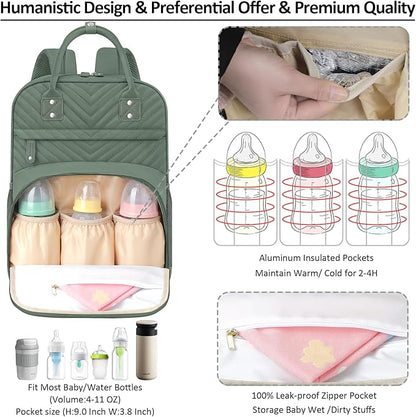 Tenot Diaper Bag Backpack Tote with Insulated Pockets for Men Baby Boys Girls Newborn Unisex Tactical Large Capacity, Multifunctional Waterproof Green