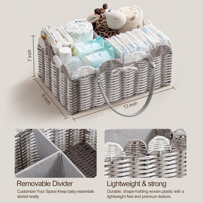 HBlife Large Baby Diaper Caddy, Paper Rope Storage Baskets Nursery Bin with Removable Divider, Portable Car Organizer for Diapers, Baby Shower Gifts, Newborn Essentials Must Haves