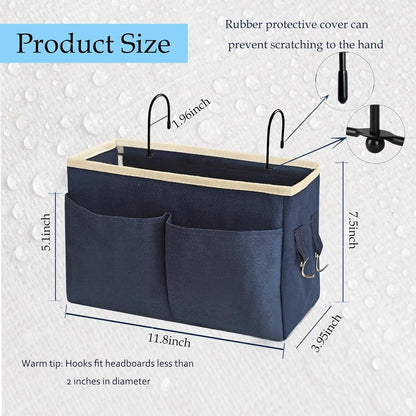 Bedside Caddy Organizer/Bedside Hanging Storage Bag Multi-Function Caddy for Bunk bed Hospital Beds Dorm Bed Rails, Holders Books Glasses Phones Magazine(White)