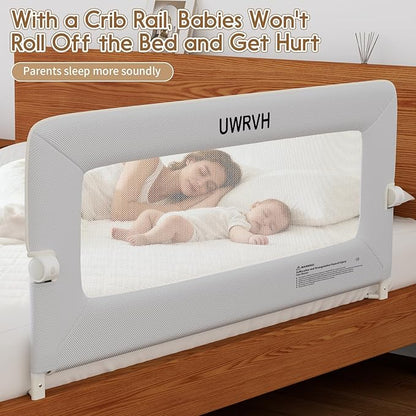 Folding Bed Rail Guard for Toddlers,Safety Toddler Bed Rails,Baby Bed Rails- U-Shape No Drilling Design, Universal Fit for Twin/Full/Queen/King/Bunk Beds (Grey, 33" L x 28" H)