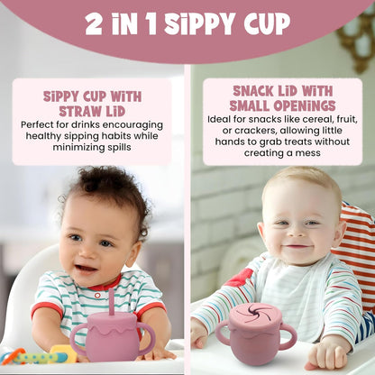 Baby Feeding Essentials, Baby Led Weaning Supplies, Silicone Baby Feeding Set, with Baby Spoon, Fork, Baby Bib, Sippy Cup, Suction Plate, Suction Bowl, Baby Eating Essentials, 6+ Months (Beige)