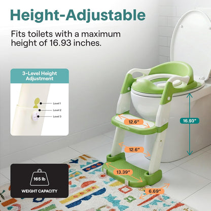 SereneLife 2-in-1 Potty Chair & Potty Training Seat with Step Stool Ladder - Height Adjustable Kids/Toddler Toilet Seat with Stable Anti-Slip Design, Cushioned Seat & Splash Guard For Boys Girls