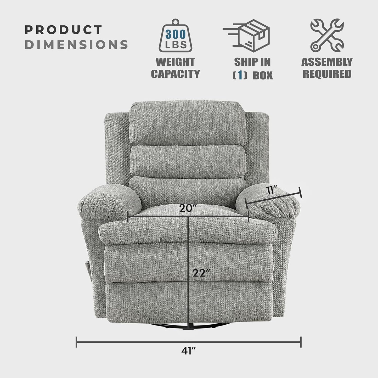 Lexicon Swivel Glider Reclining Chair, Textured Microfiber Manual Recliner, Comfy Nursery Glider Recliner, Swivel Reclining Chair for Living Room/Office/Bedroom/Apartment, Beige