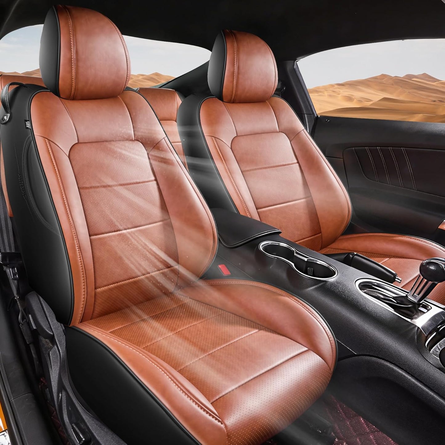 Custom Fit Ford Mustang Convertible Seat Cover 2015 2016 2017 2018 2019 2020 2021 2022 2023 2024 2025 2026, Faux Leather Car Seat Cover Full Set (Convertible-Red+Balck)