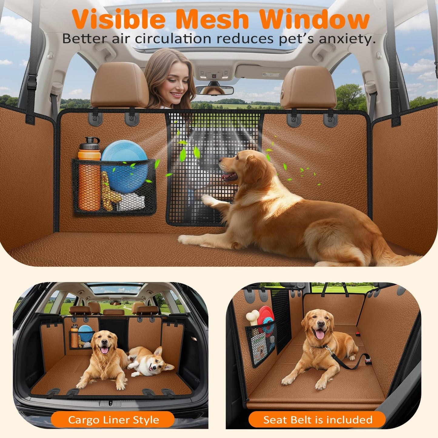URPOWER Dog Car Seat Cover for Pets 100% Waterproof Seat Cover Hammock 600D Heavy Duty Scratch Proof Nonslip Durable Soft Back Seat Covers for Cars and SUVs
