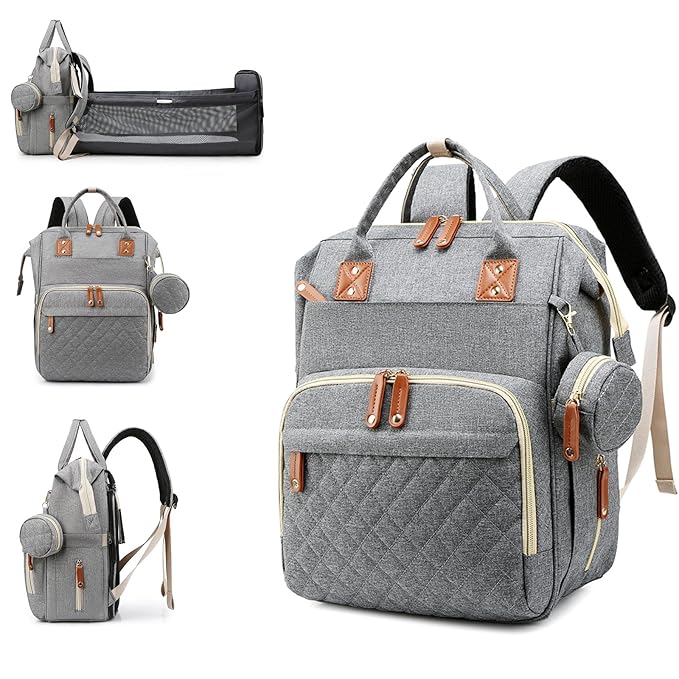 Awanhe Diaper Bag, Backpack with Changing Station, Waterproof Baby Bag for Boys & Girls, USB Charging Port for Parents, Travel Backpack Baby Essentials & Lovely Baby Shower Gifts, Grey