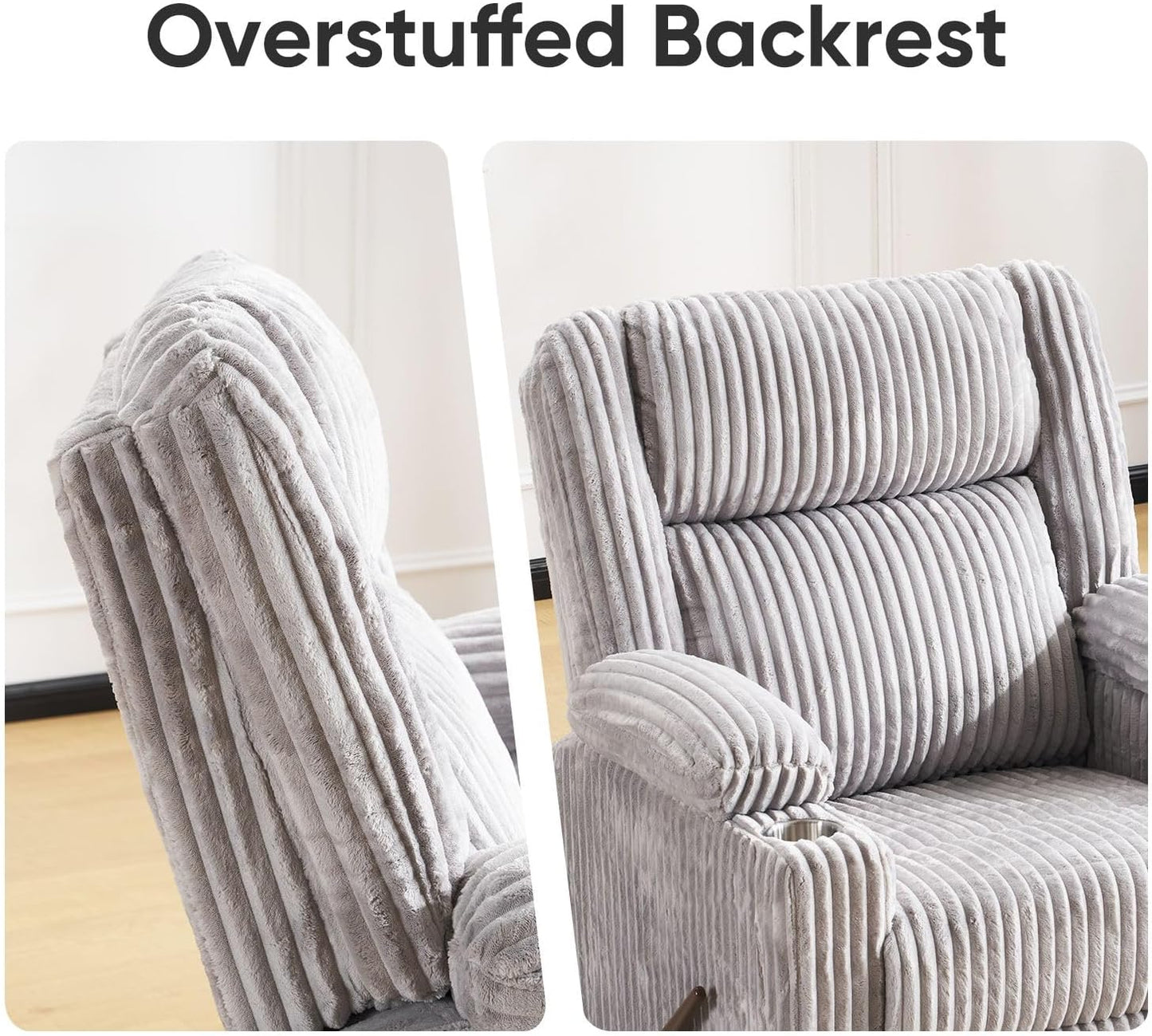 Oversized Power Recliner Chair with Massage and Heat, Swivel Rocker Recliner Chair for Adults with Arm Storage, Nursery Glider Recliner with Adjustable Headrest and Phone Stand, Side Pockets, Beige