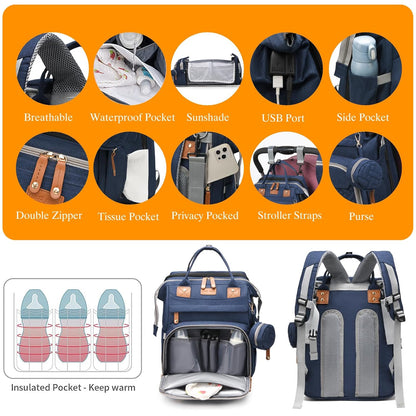 Astro alan Baby Diaper Bag with Changing Station, Waterproof Diaper Bag Backpack for Moms Dads with USB Charging Port, Baby Shower Gifts, Large Capacity diaper backpack, Grey