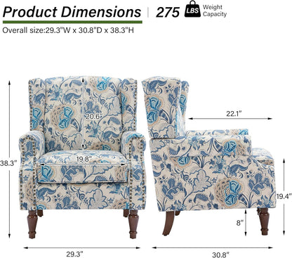 Swivel Rocker Recliner Chair, Manual Nursery Glider Recliner, Floral Fabric Wingback Accent Chair with Adjustable Backrest & Footrest for Small Spaces Living Room Bedroom (Plants Floral, Set of 1)