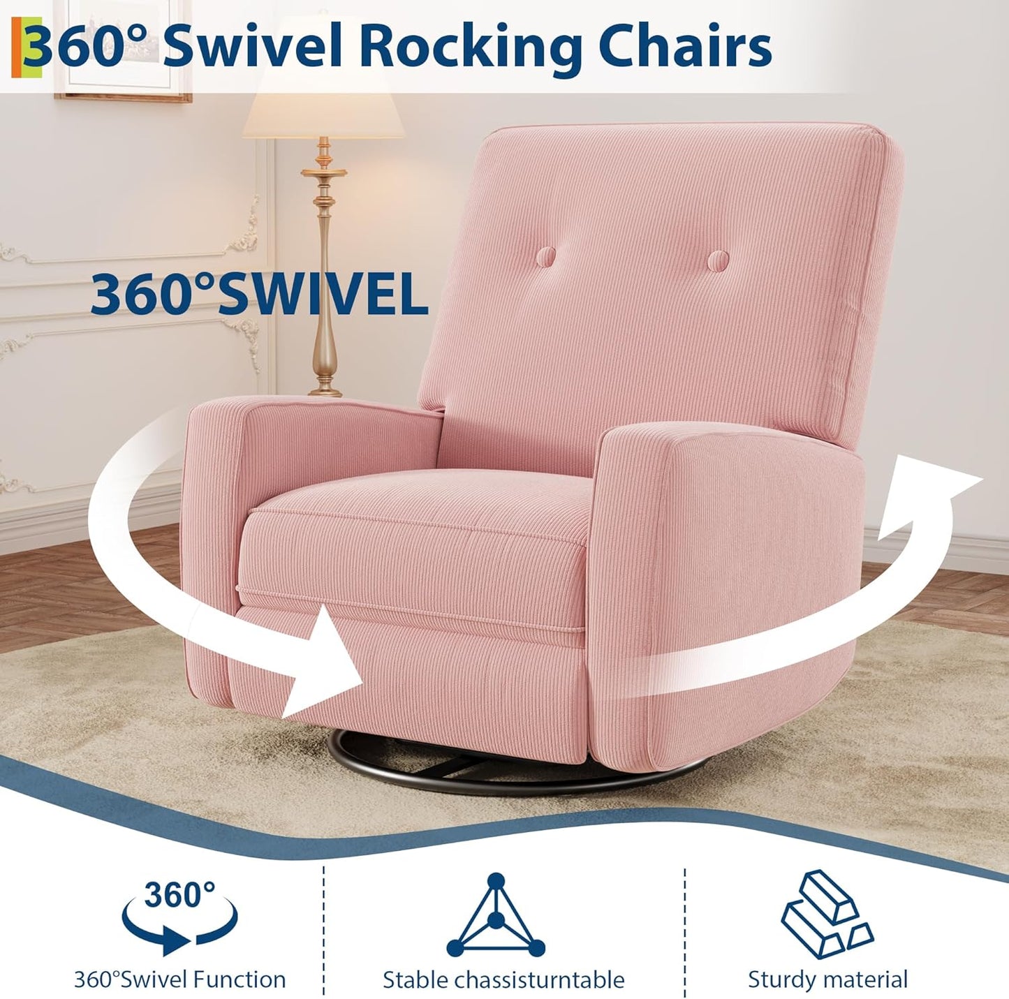 IDEALHOUSE Recliner Chair, 360° Swivel Rocking Glider Chair for Adults with Adjustable Backrest & Footrest, Cozy Linen Upholstered Armchair for Living Rooms, Bedrooms, Apartments, Beige