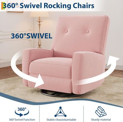 IDEALHOUSE Recliner Chair, 360° Swivel Rocking Glider Chair for Adults with Adjustable Backrest & Footrest, Cozy Linen Upholstered Armchair for Living Rooms, Bedrooms, Apartments, Beige