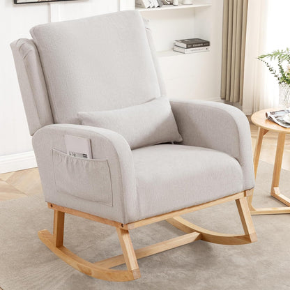 HCHAIRH Rocking Chair Nursery, Sherpa Nursing Rocking Chairs, Upholstered Nursery Glider Rocker for Mom Nursery Morden Accent Rocking Chair Pillow for Living Room,Bedroom,Teddy Light Grey