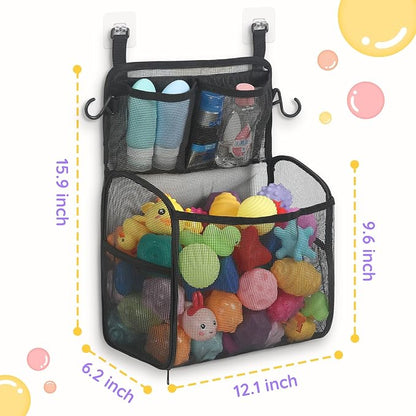Goowin Bath Toy Storage Holder, Large Openings Bath Toy Organizer, Large Capacity Mesh Bathtub Toy Storage, Multi Use Bath Tub Toy Holder for Bathroom (Black)