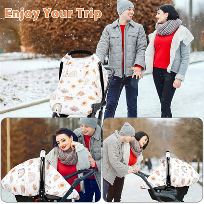 Car Seat Cover Baby Girl, Warm Winter Carseat Cover for Baby, Kick-Proof Infant Car Seat Cover with Peep Window, Windproof & Cozy, Pink Rainbow