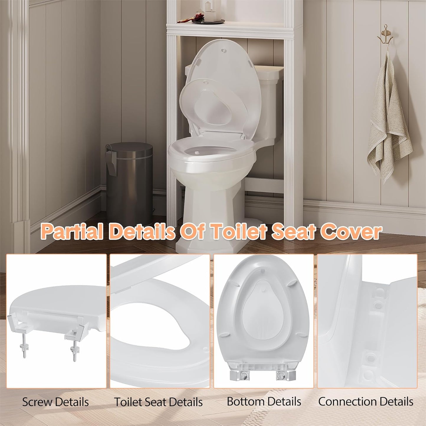 17" White Round Toilet Seat for Adult and Child, Built-In Potty Training Seat with Soft Quiet Close Non-Slip Design, Magnetic Kids Seat and Cover for Round/Oval Toilets, Easy to Install and Clean