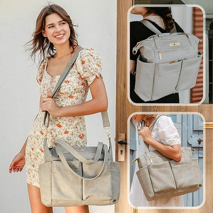 miss fong Diaper Bag Tote Baby Bag Leather Diaper Backpack Large Diaper Tote Bag for girls & boys Diaper Bag Purse with 11 Pockets,Changing Pad, Stroller Straps,4 Insulated Pockets