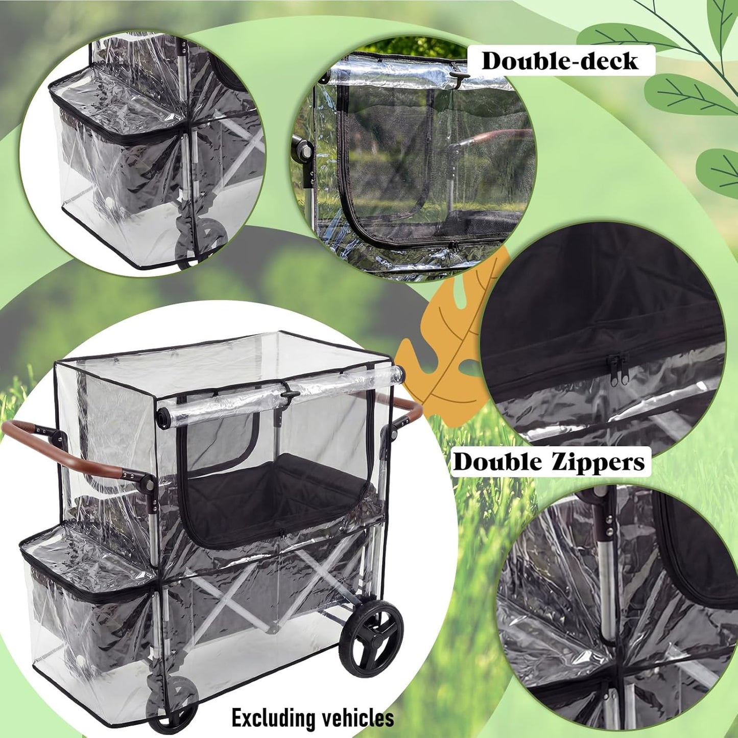 Big Size Rain Cover and Mosquito Net 2in1 for Wagon Stroller and Trolley Cart, Rain & Wind Canopy with Window for Camping and Sporting Events, Wagon Stroller Accessories (Cart Not Included)